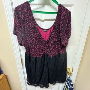 Torrid Fuchsia and Black Animal Print Blouse